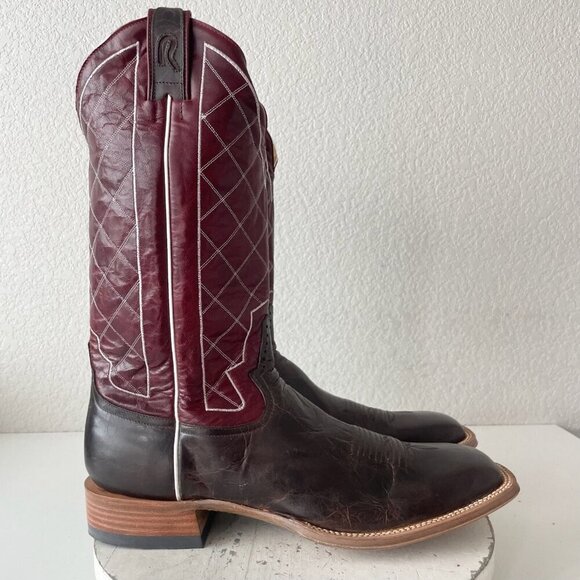 Rod Patrick Mens Cowboy Boots 14.5B Brown Mocha Bison Leather Square Toe Western - Picture 2 of 13